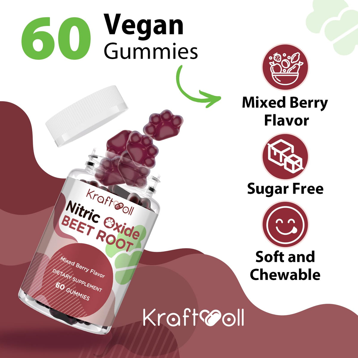 Beet Root Gummies 6000mg Mixed Berry Flavor 60 Gummies F9783