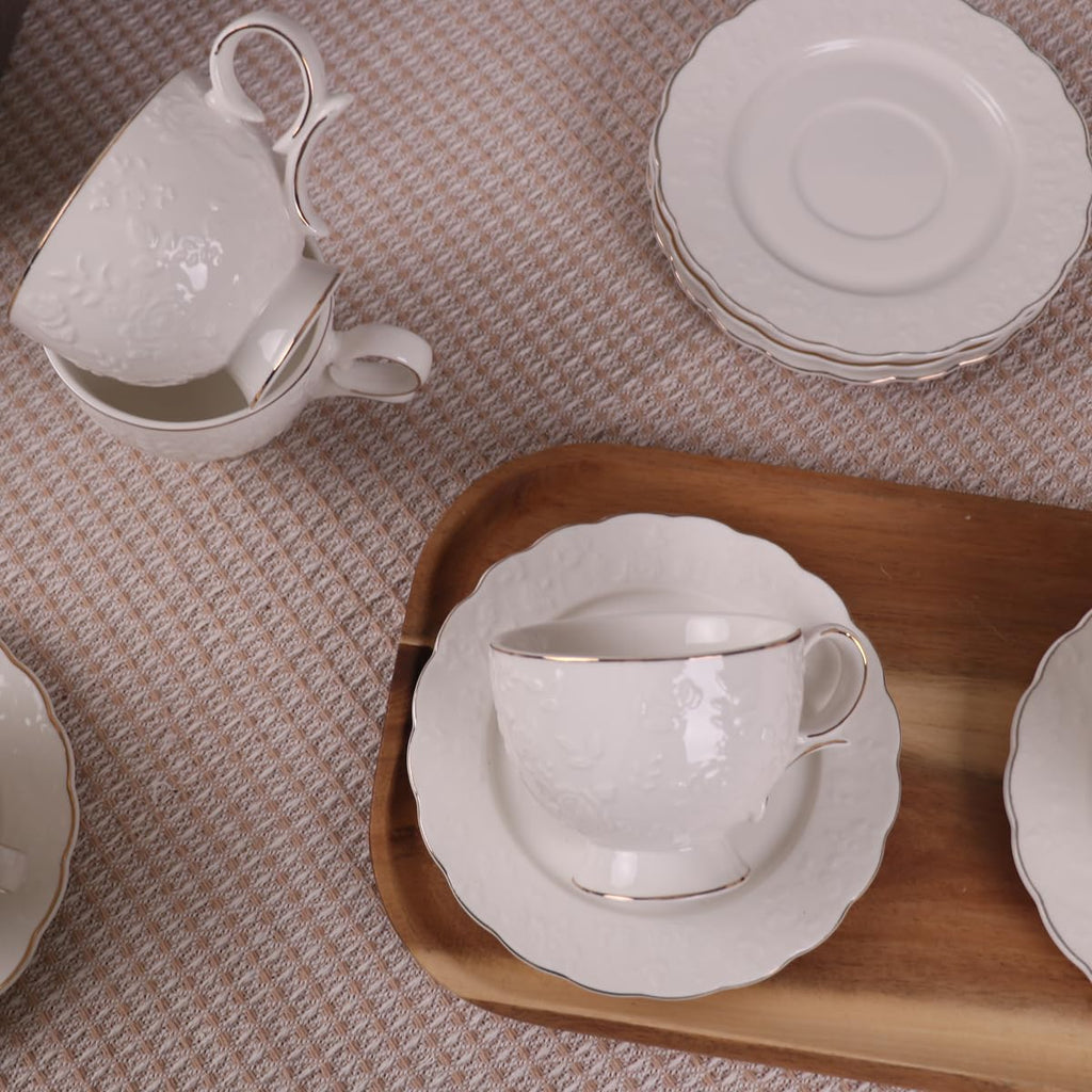 12 Pieces Porcelain Tea Cups and Saucers Set of 6 V449
