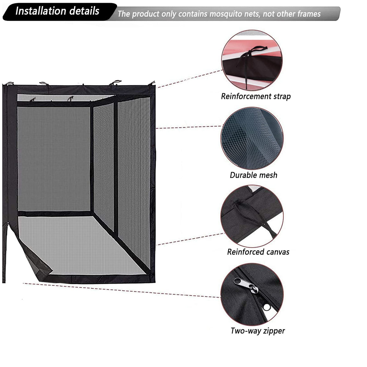 10x10 Mosquito Netting with Double Door Side Screen Black X6557