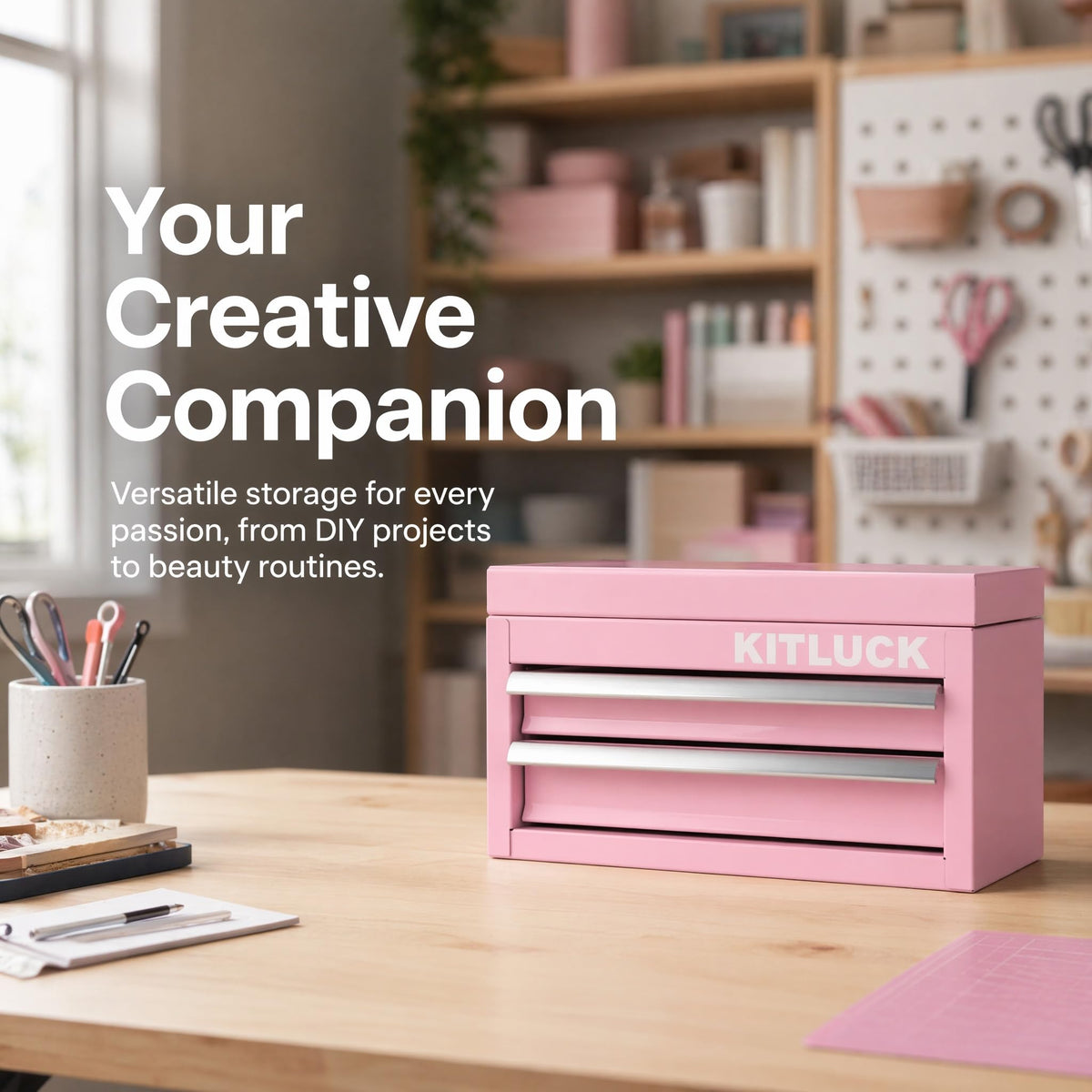 Pink 2-Drawer Metal Tool Box W9169