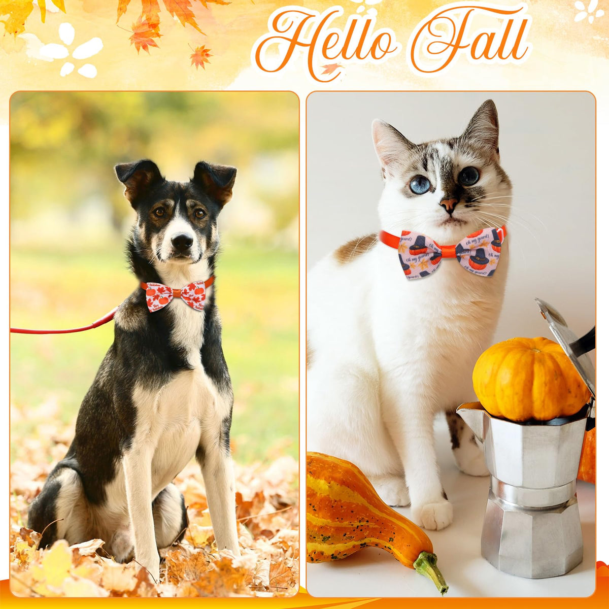 100 Pcs Fall Dog Bow Adjustable Pet Bowtie Collar E9896