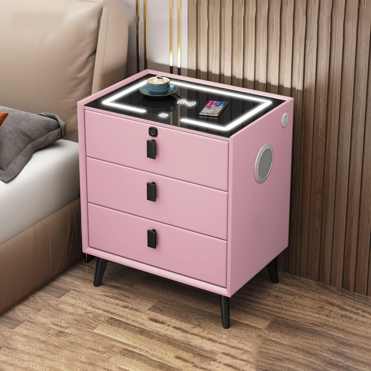 Pink 3 Drawer LED Nightstand with Wireless Charging W823723