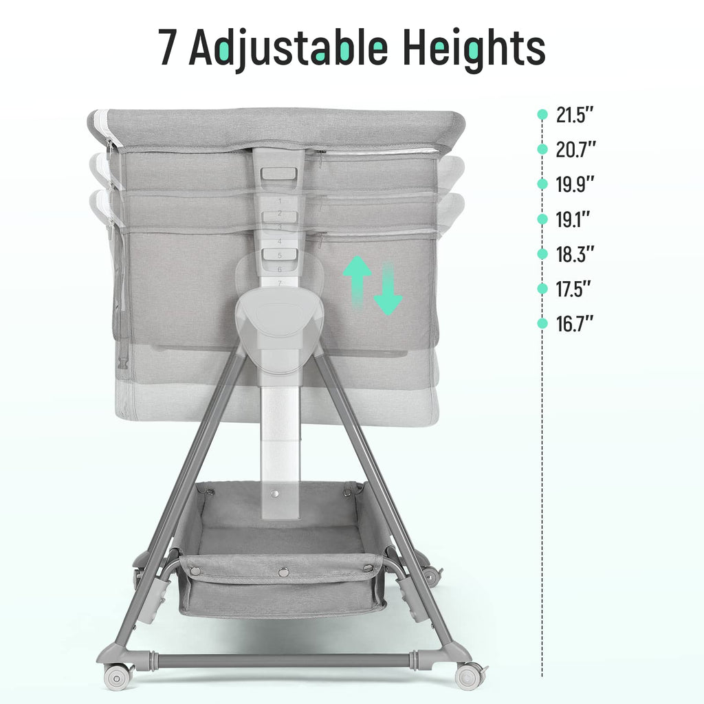 Baby Bassinet with 7 Adjustable Height, Breathable Mesh & Mattress E741