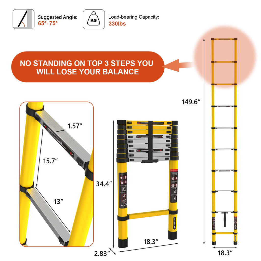 Telescoping Aluminum Ladder 12.5ft 330lbs Y18042