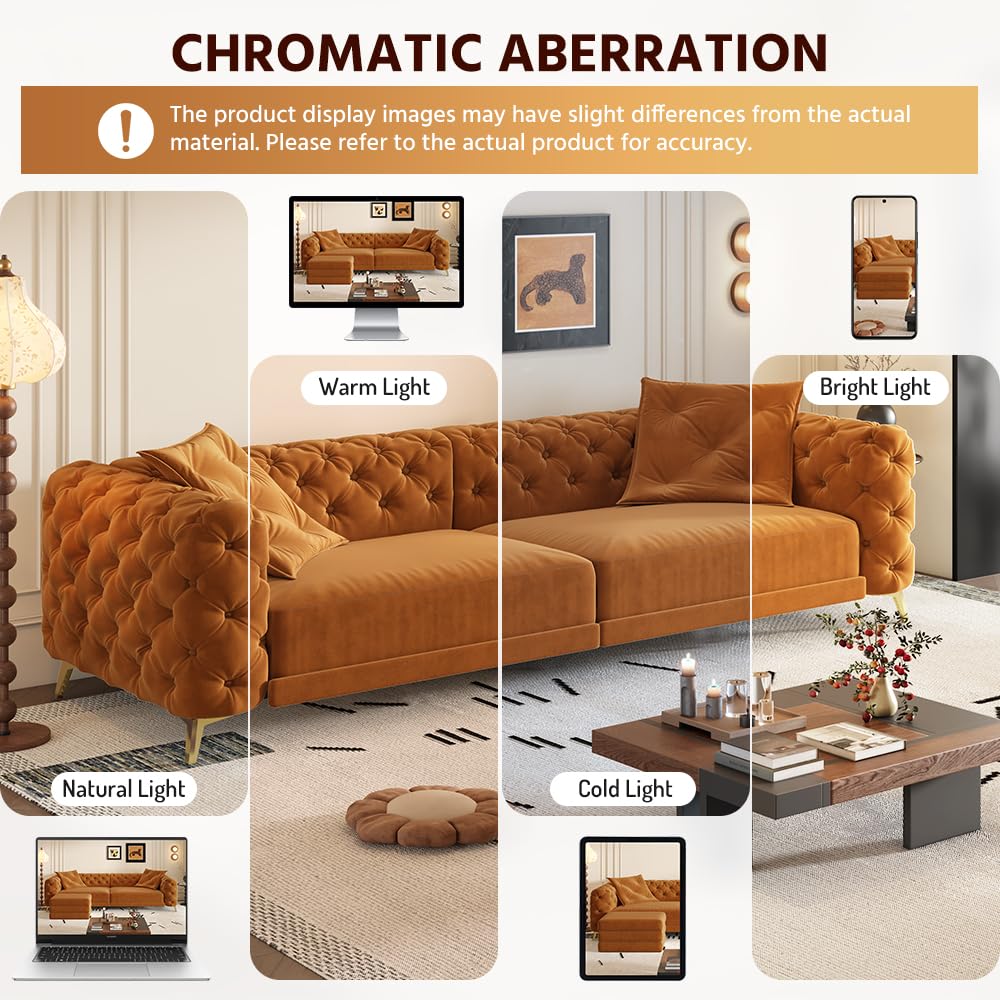 Orange Velvet Convertible Sleeper Sofa with Ottoman X759376