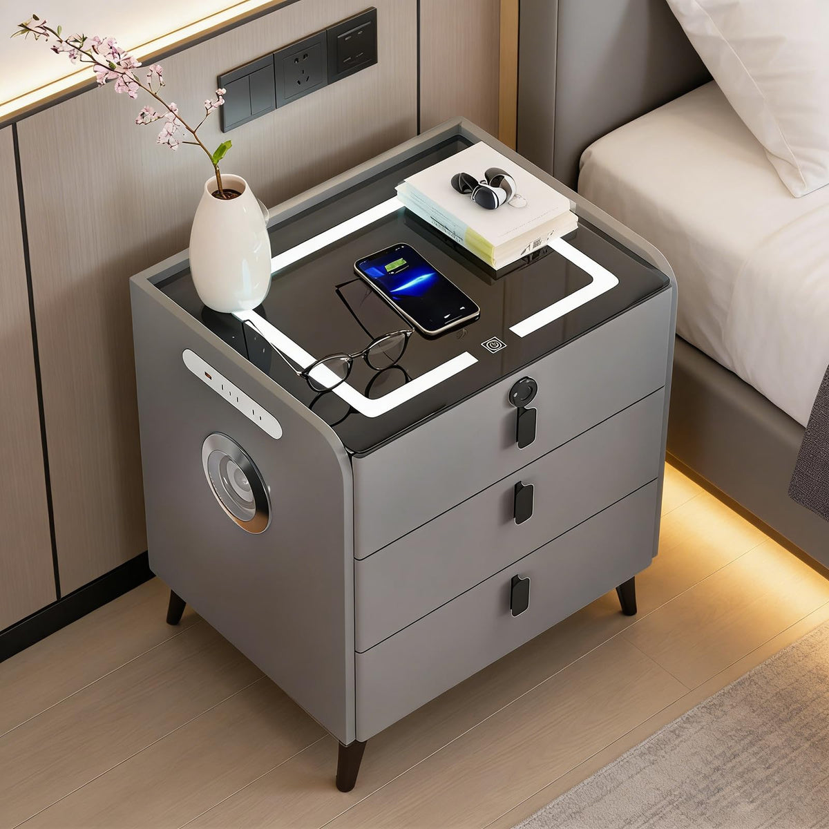 Wireless Charging Fingerprint Lock Nightstand X27036