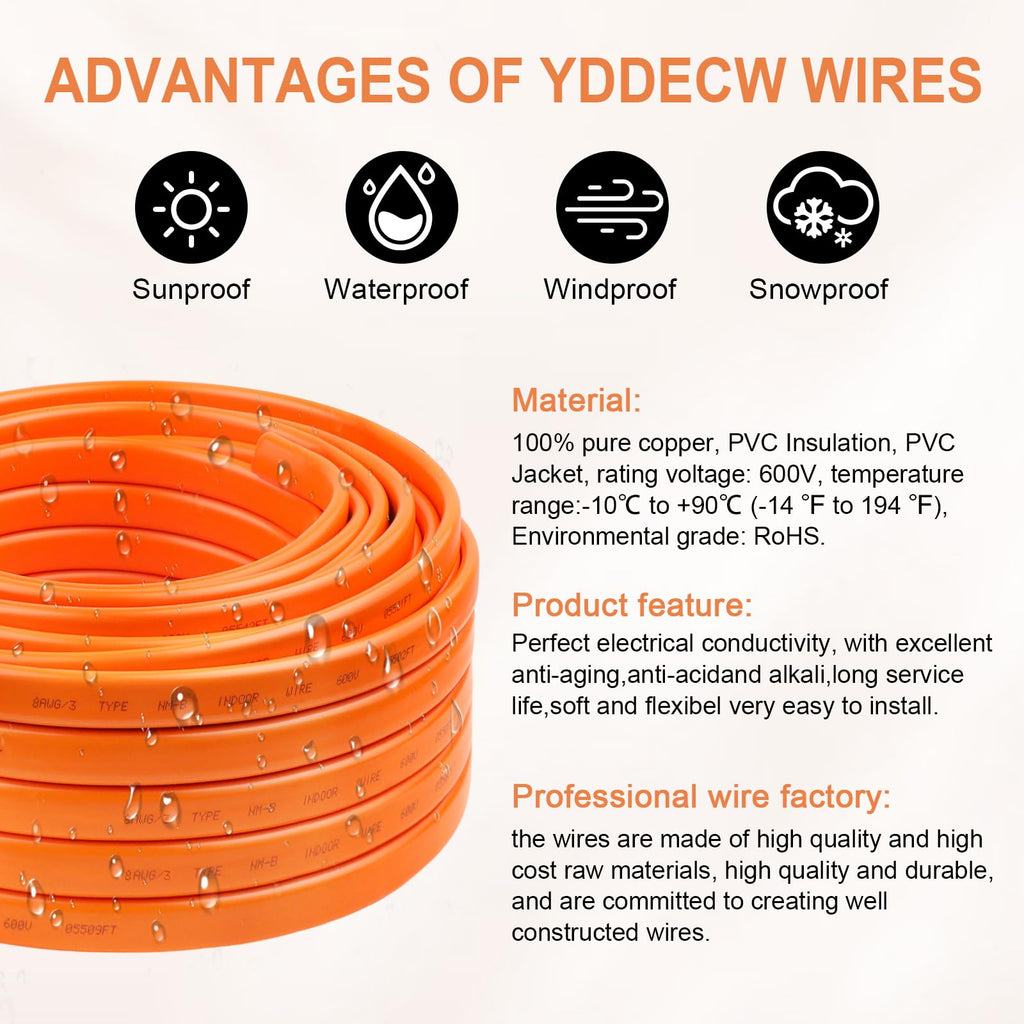 8 AWG 3 Conductor Non-Metallic Sheathed Cable 10FT Orange K49595