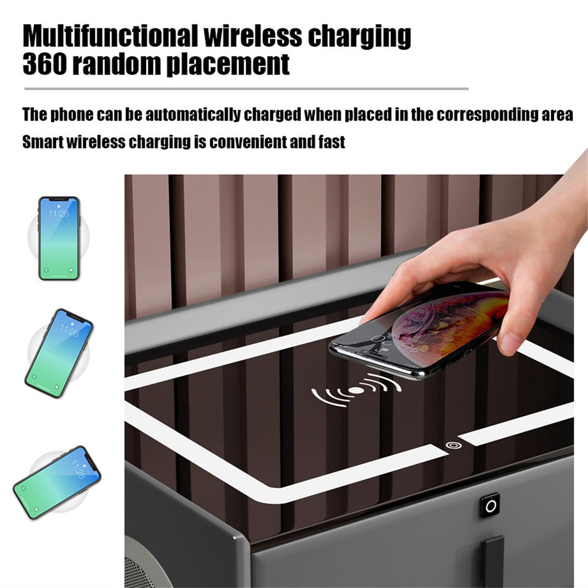 Gray Nightstand with Fingerprint Lock and Wireless Charging U332861