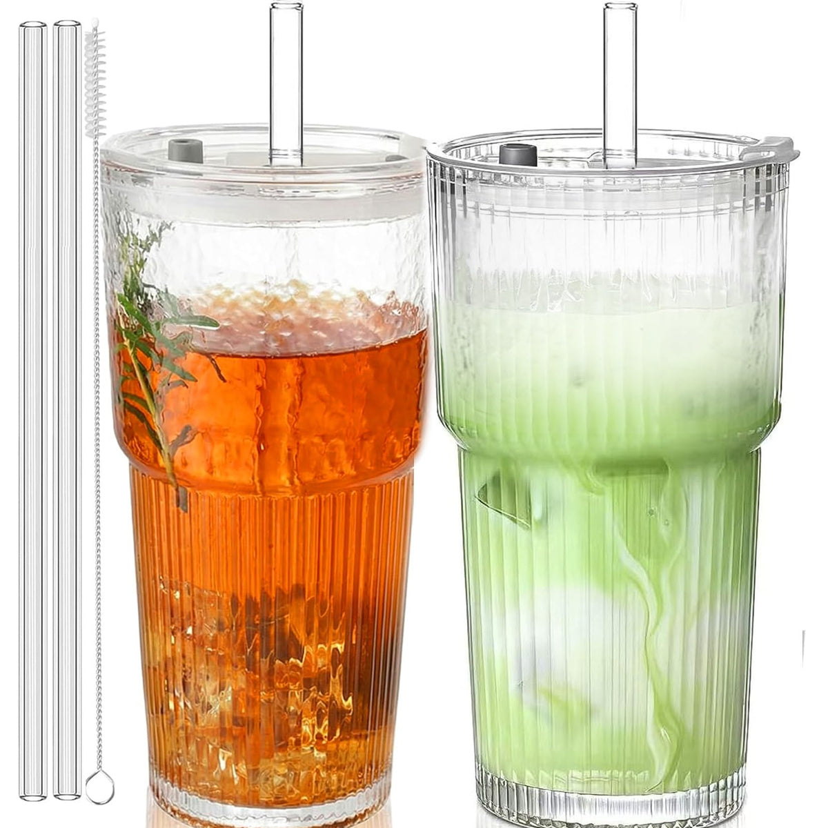 20oz Glass Cups with Lids and Straws, 2 PCS C1699