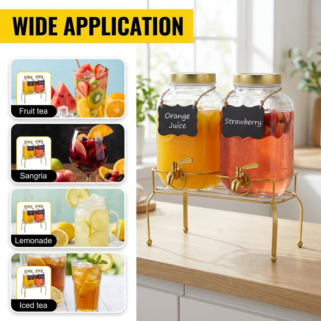 1 Gallon Glass Drink Dispenser Set of 2 with Stand W8885