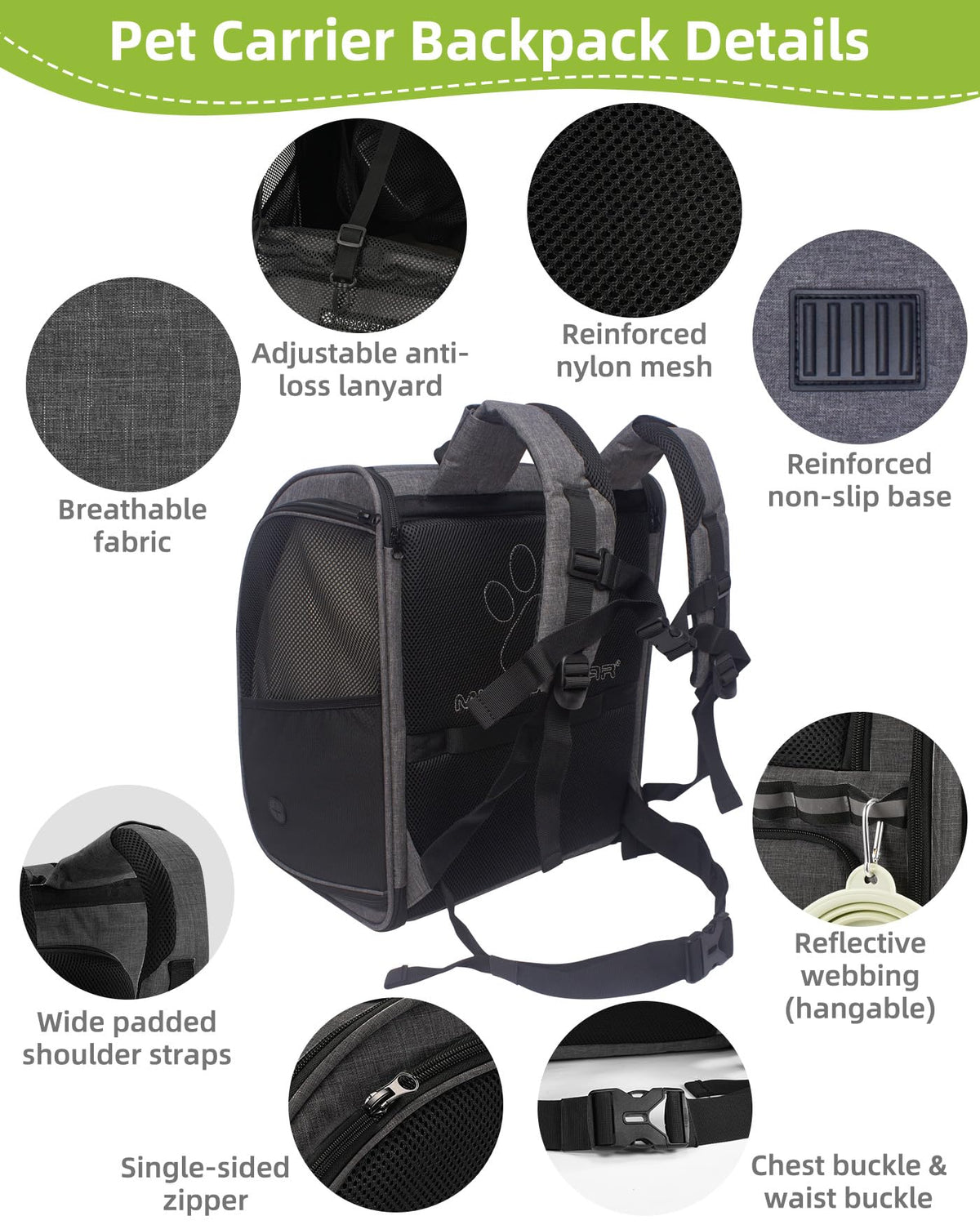 Dark Grey Breathable Mesh Cat Backpack Carrier U300535