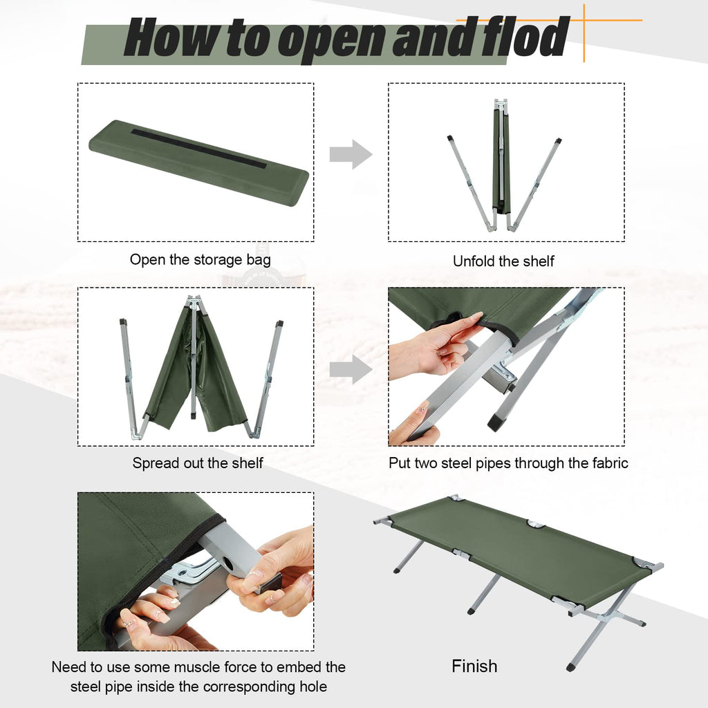 2 Pcs Army Green Folding Camping Cot Bed with Carry Bag R3200