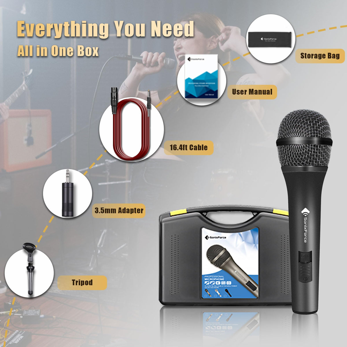 Dynamic Handheld Vocal Microphone with XLR to 1/4'' Audio Cable W991