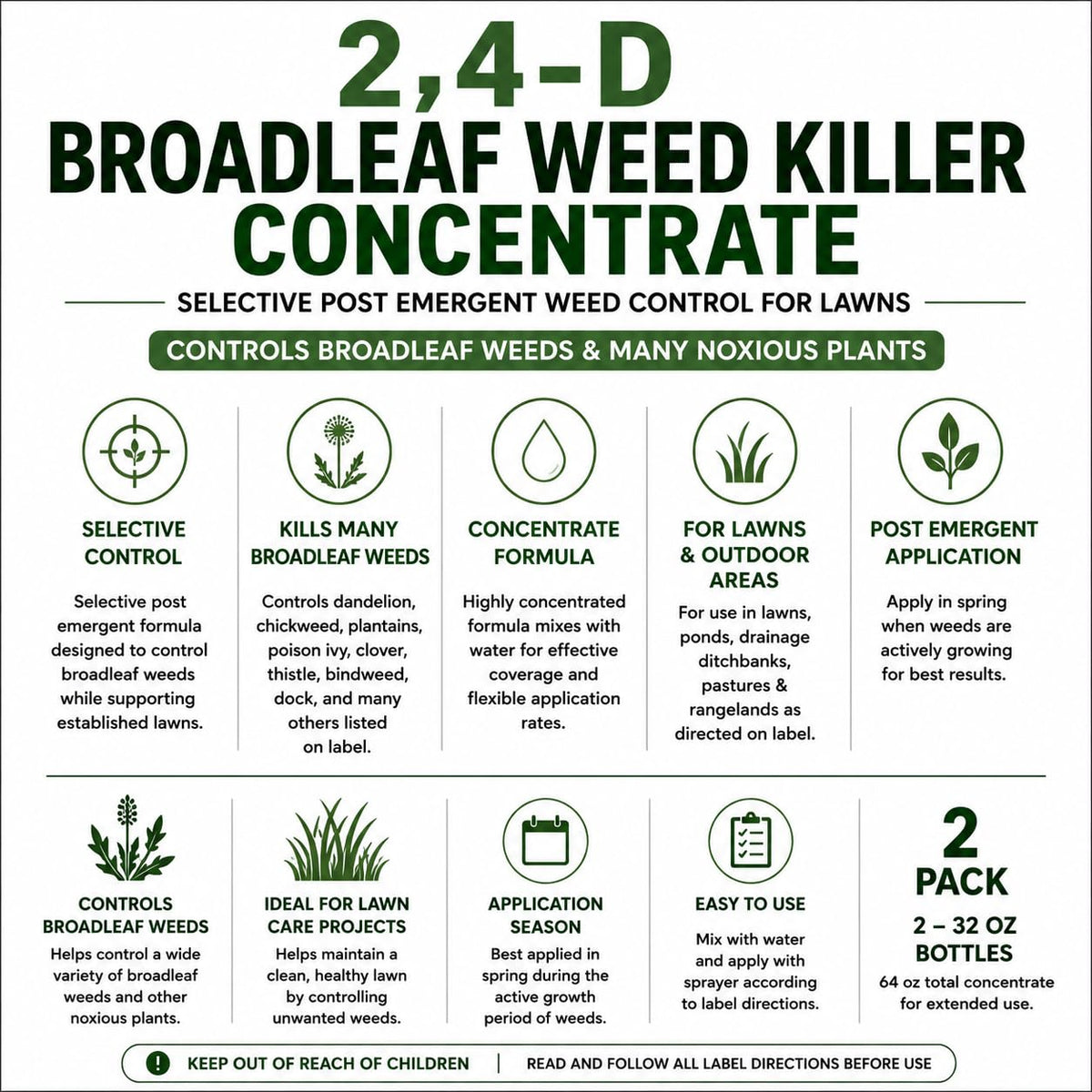 2,4-D Broadleaf Weed Killer Concentrate 32 oz 2 Pack T357478