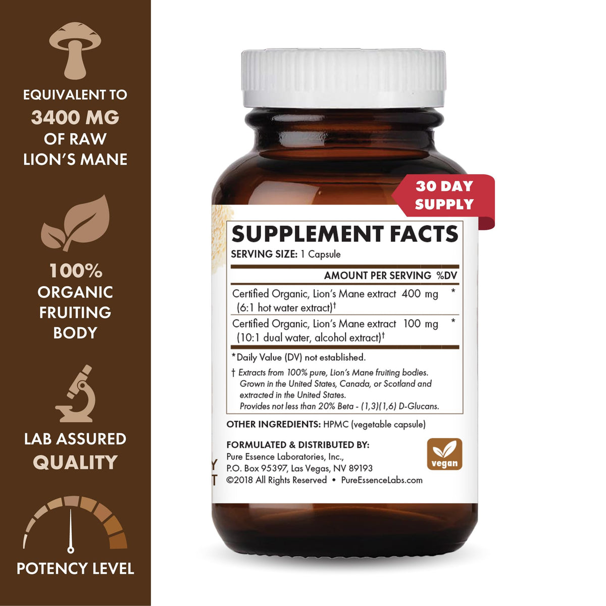 Lion's Mane Brain Support Supplement 30 Capsules I574048