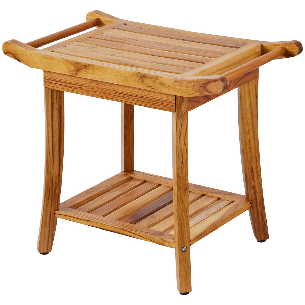 Teak Shower Bench with Storage Shelf Q121620