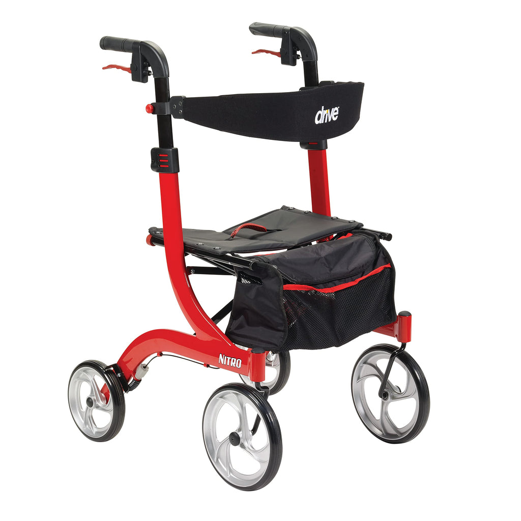 Red 4-Wheel Rollator with Seat W103