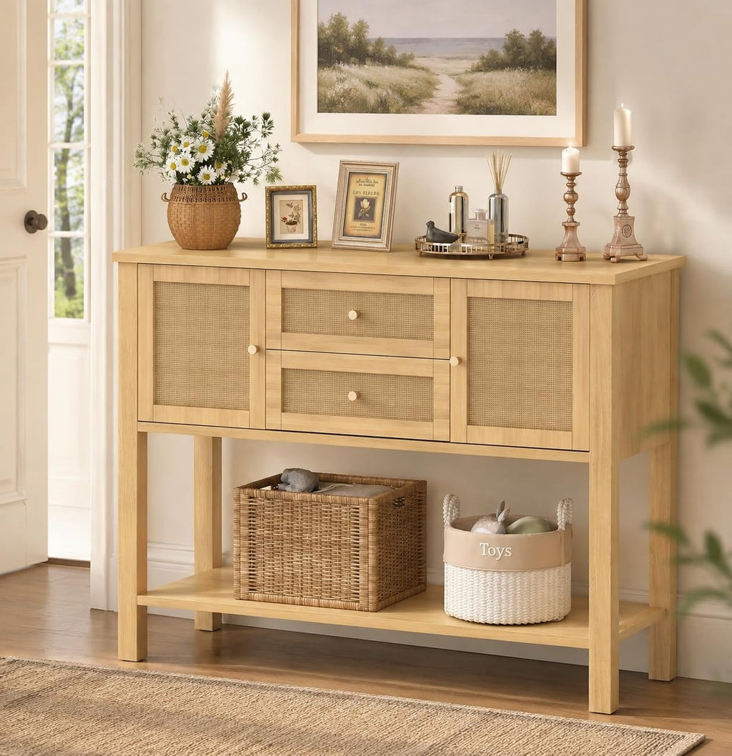 Rattan Console Table with 2 Doors & 2 Drawers D86593