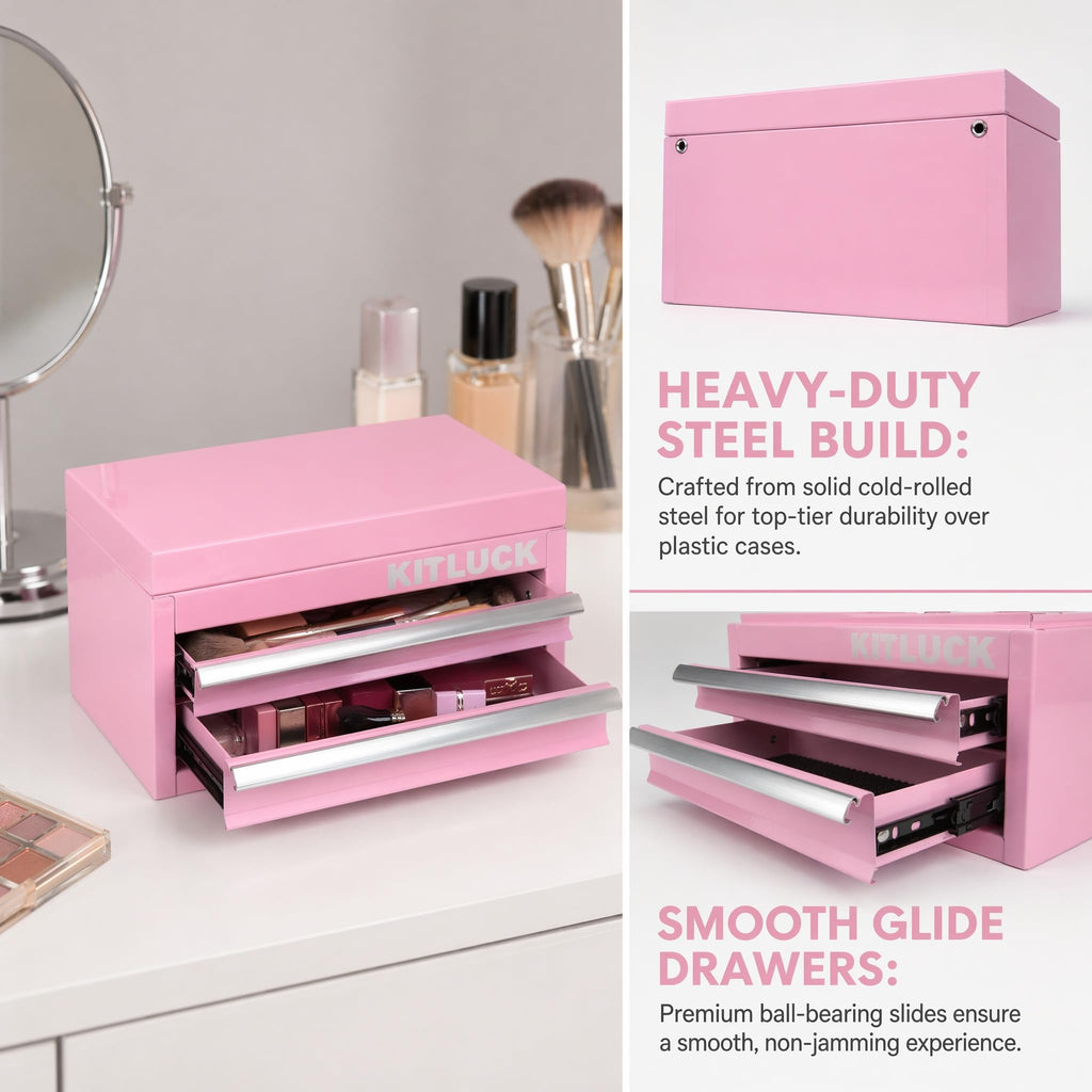 Pink 2-Drawer Metal Tool Box W9169