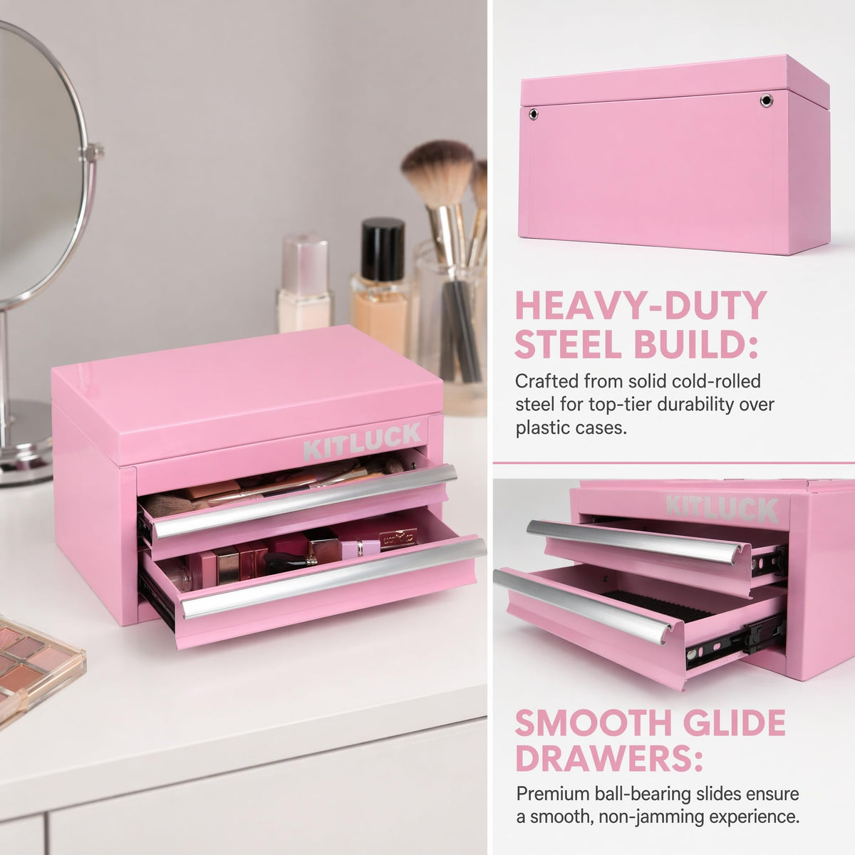 Pink 2-Drawer Metal Tool Box W9169