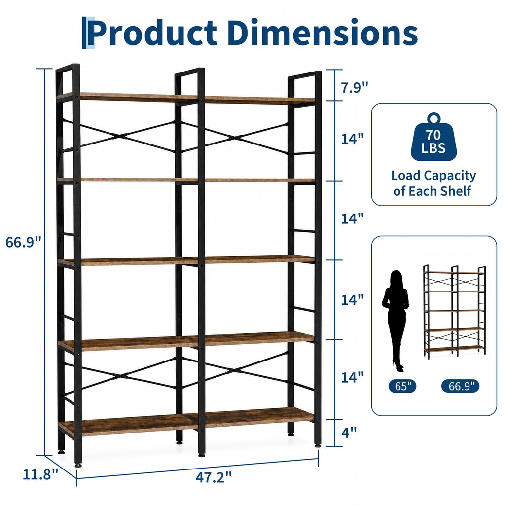 5 Tier Bookshelf with 10 Open Shelves E240