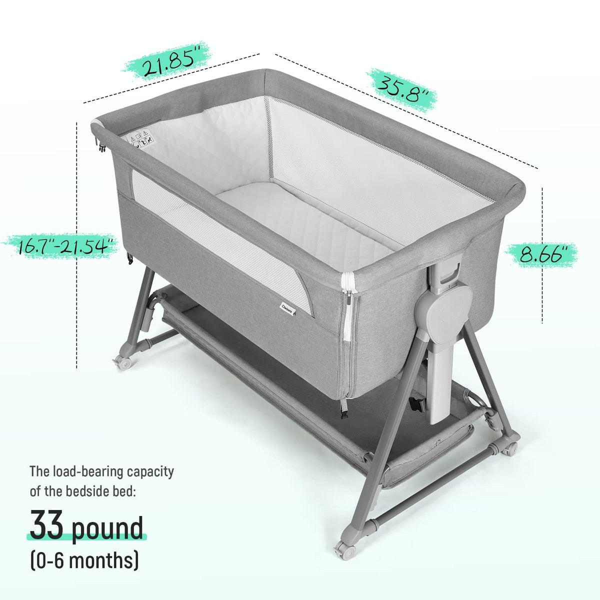 Baby Bassinet with 7 Adjustable Height, Breathable Mesh & Mattress E741