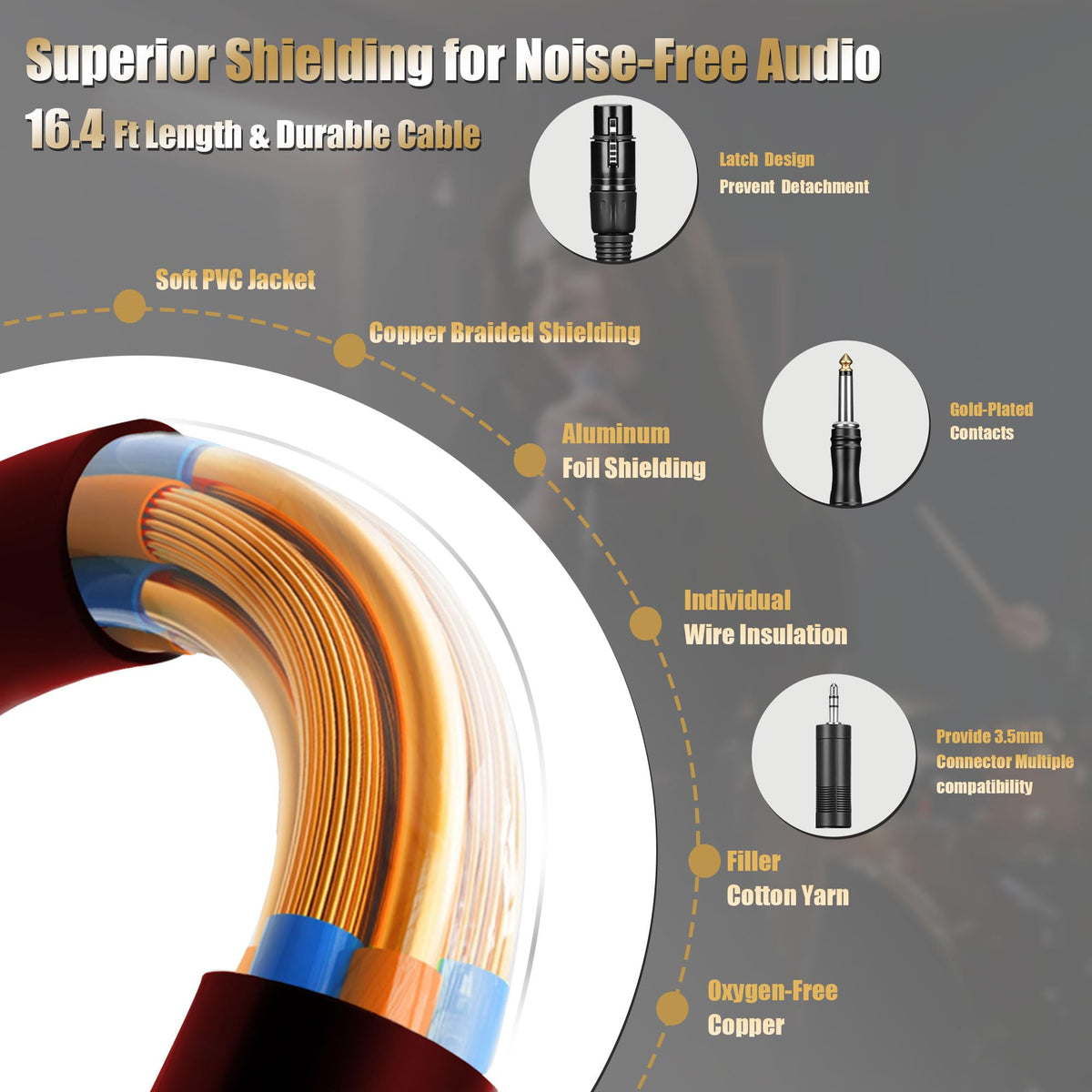 Dynamic Handheld Vocal Microphone with XLR to 1/4'' Audio Cable W991