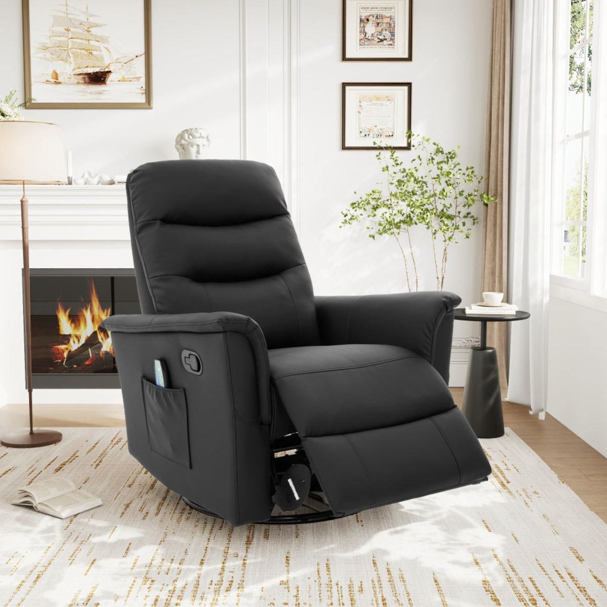 Black Boucle Swivel Rocker Glider Lounge Chair J6534