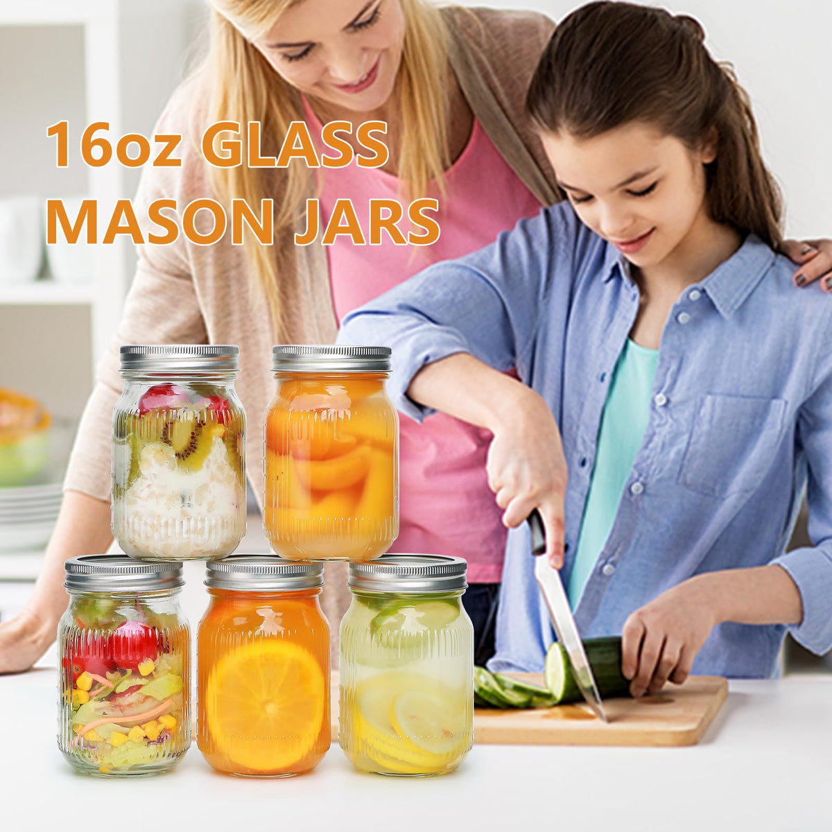 16 Pack 16 oz Mason Jars with Lids P204