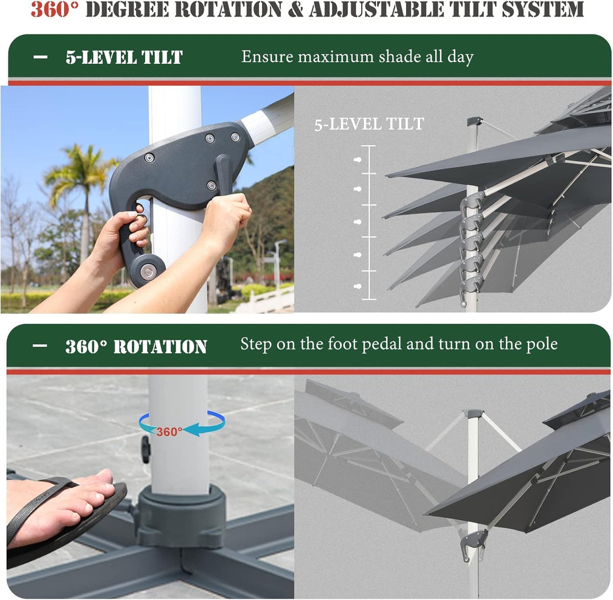 10x10 FT Grey Cantilever Patio Umbrella E1658