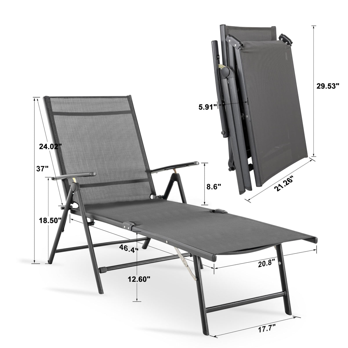 Folding Beach Lounge Chair 2-Pack Grey Textilene O3502