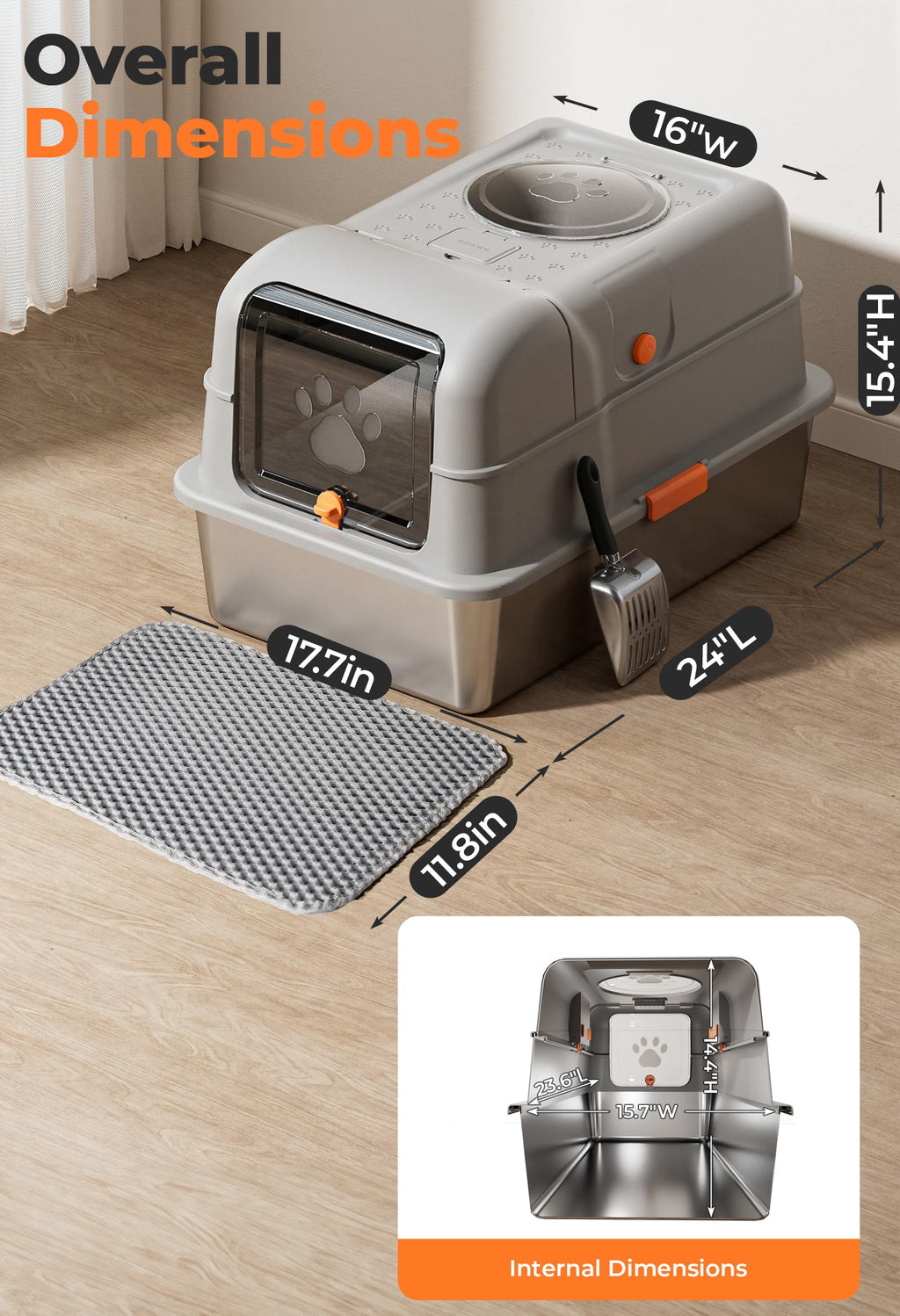Non-Stick Stainless Steel Cat Litter Box with Lid F522