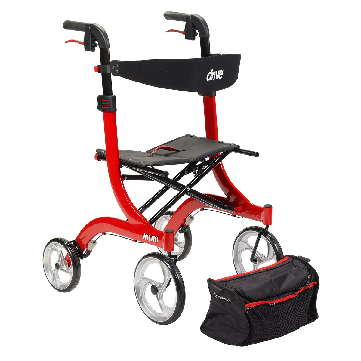 Red 4-Wheel Rollator with Seat W103