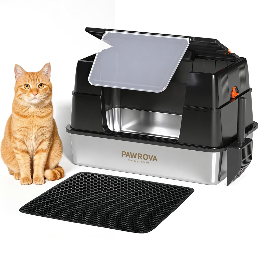 XL Stainless Steel Enclosed Cat Litter Box with Flip-Up Lid J34825