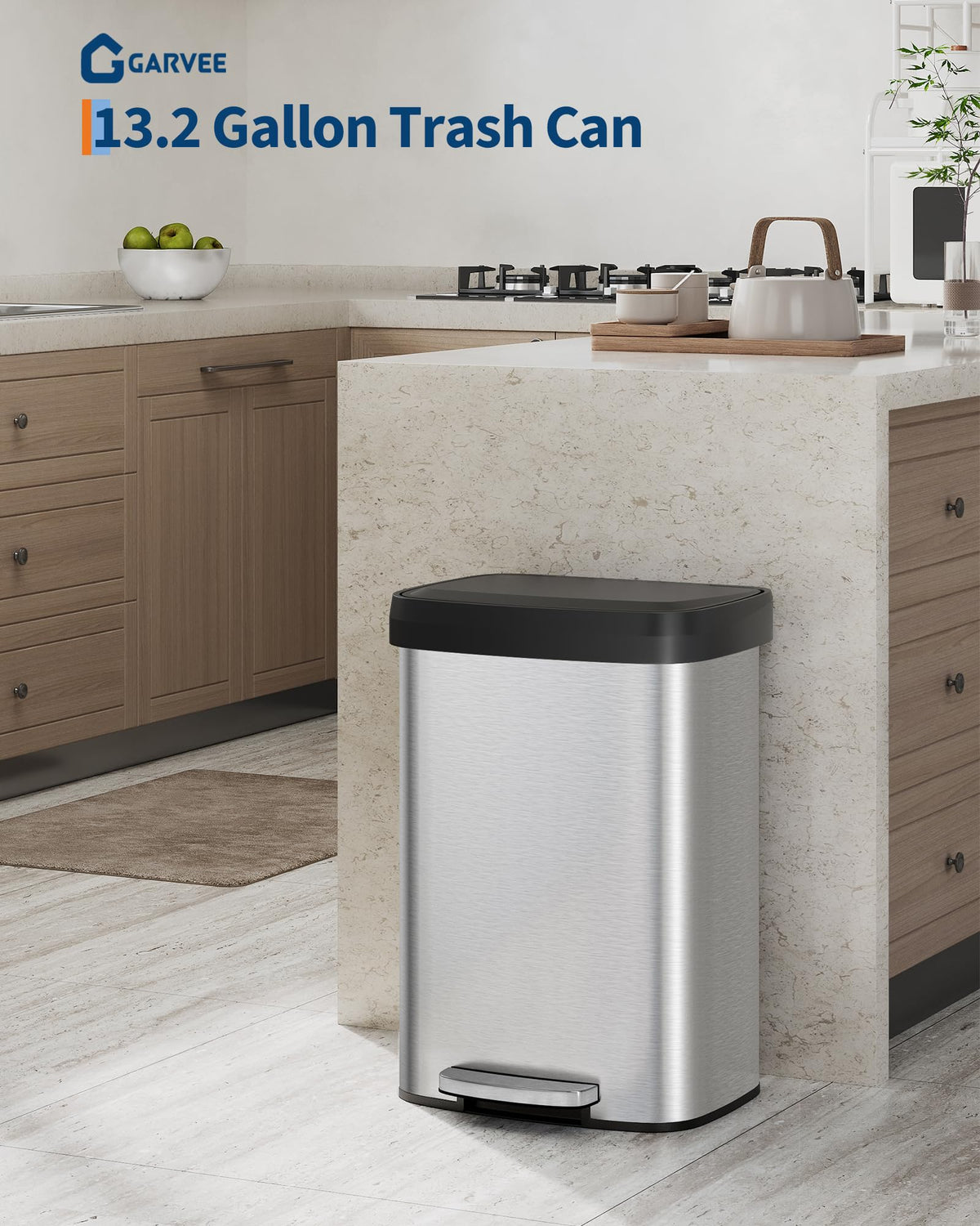 50 L Stainless Steel Step-on Trash Can with Lid O928