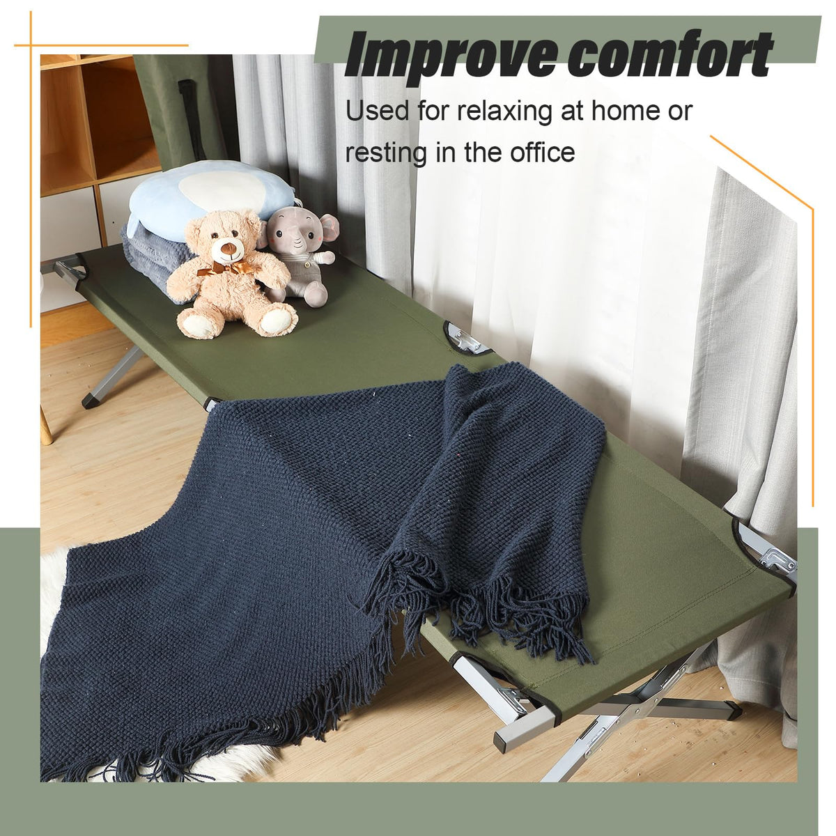 2 Pcs Army Green Folding Camping Cot Bed with Carry Bag R3200