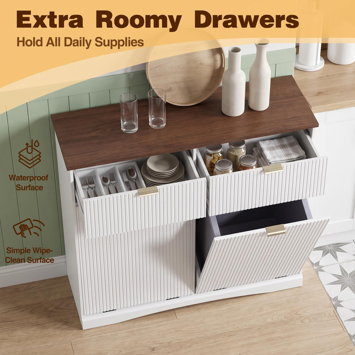 White and Dark Walnut Tilt Out Trash Cabinet K57606