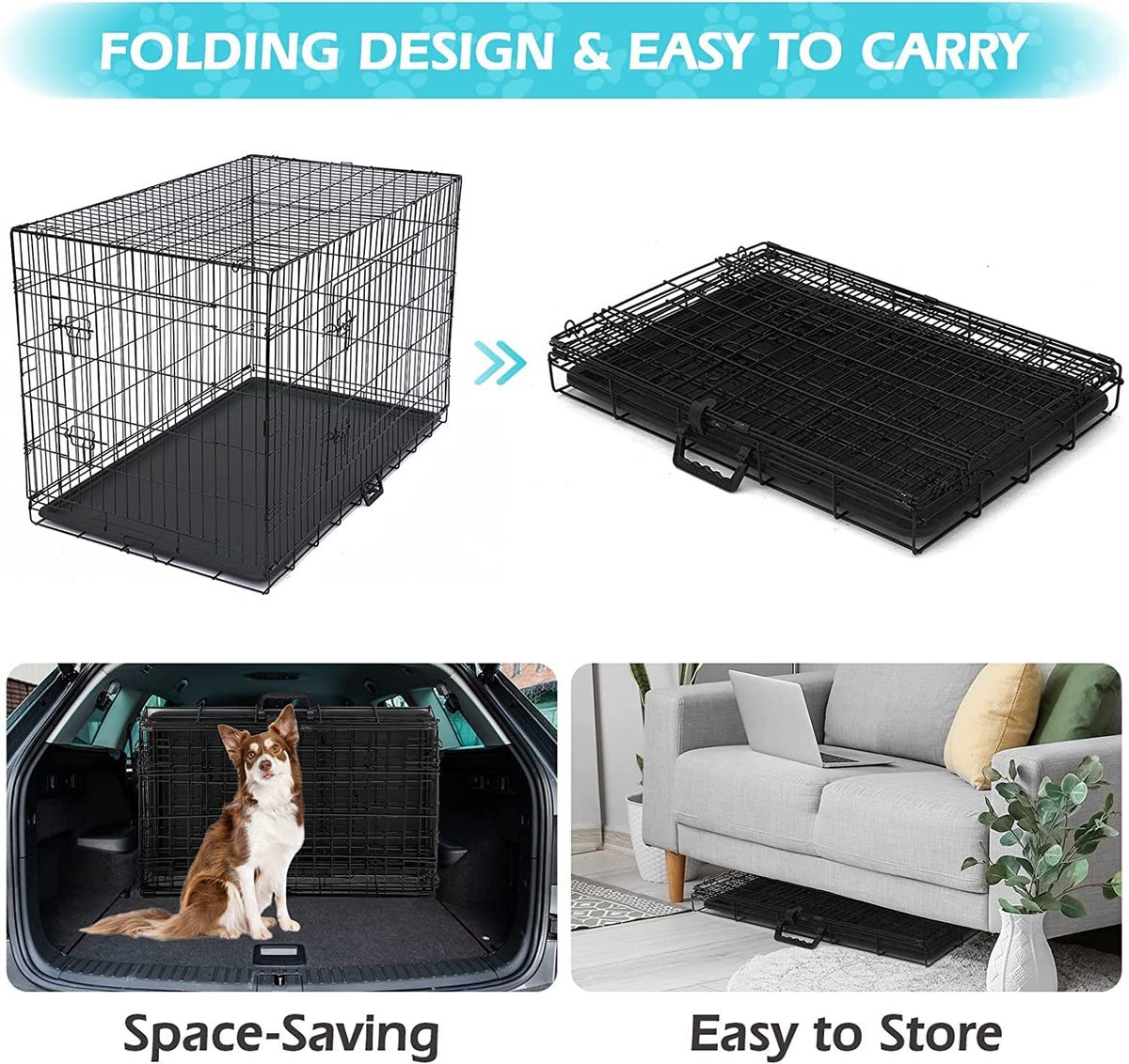 48" Foldable Metal Dog Cage with Removable Tray C3975