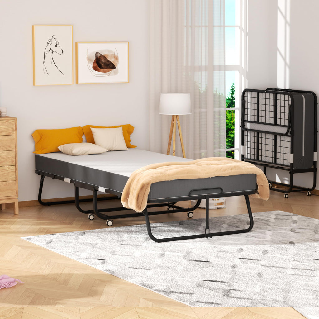 Folding Bed with Mattress, Portable Roll Away Bed, 75" x 31" Q539