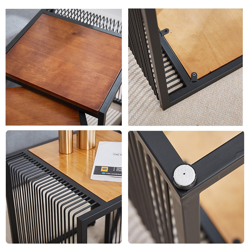 Set of 2 Square Nesting Coffee Table with Metal Frame E767699