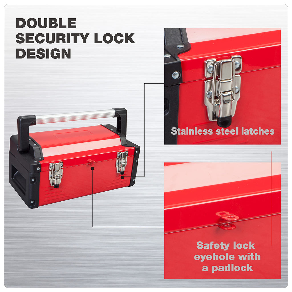 16" Inch Steel Metal Tool Box with Removable Tray V2470