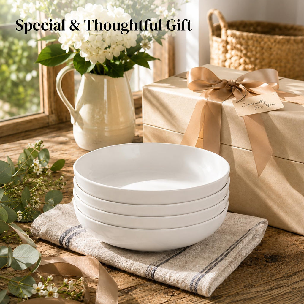 9.75" 50 Ounces Ceramic Pasta Bowls Set of 4 White S575