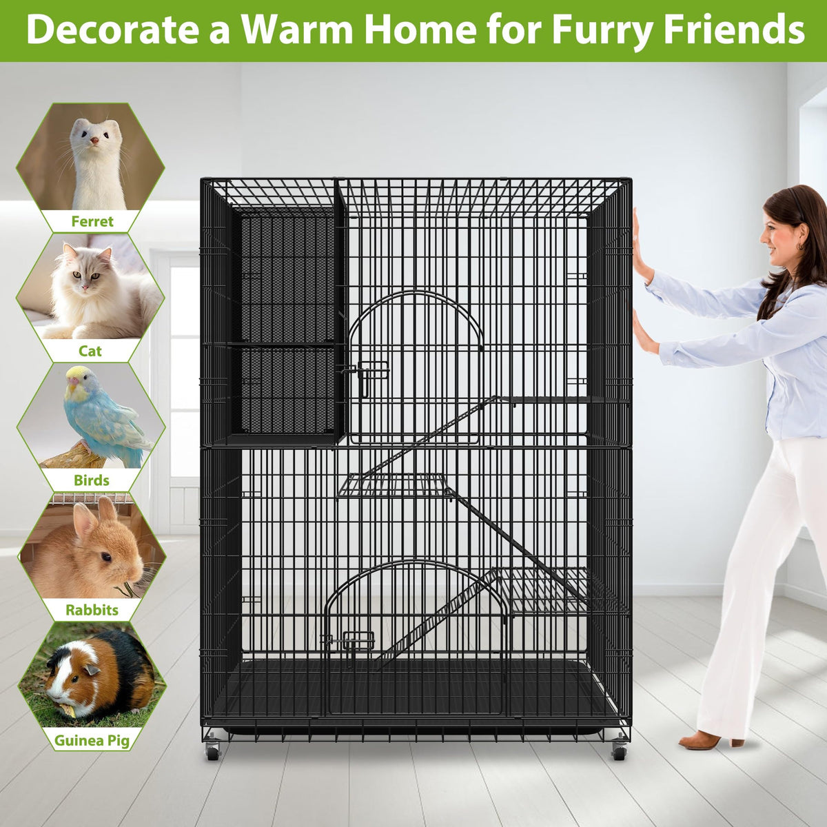 Extra Large 4-Tier Indoor Cat Cage with Wheels V6694