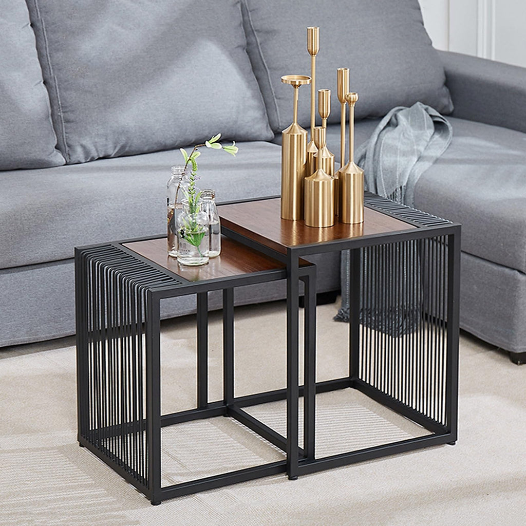 Set of 2 Square Nesting Coffee Table with Metal Frame E767699
