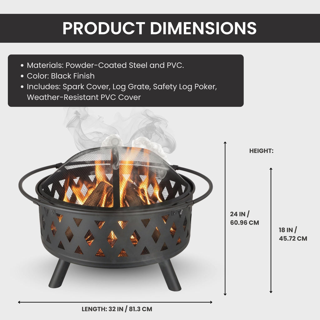 Black 32-Inch Outdoor Fire Pit I4557