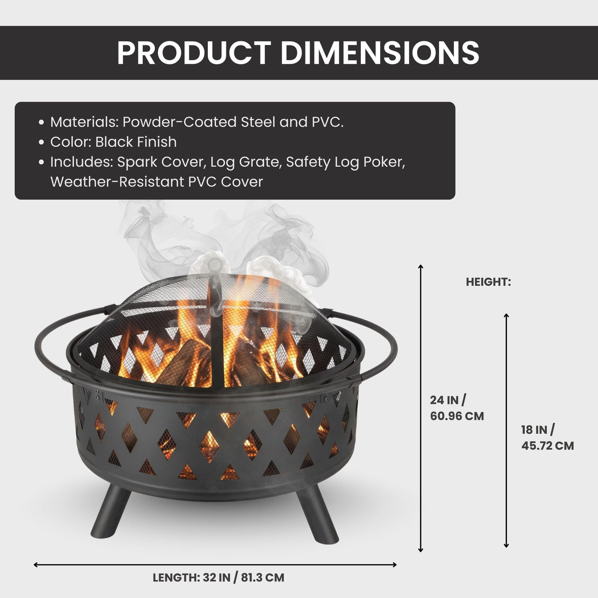 Black 32-Inch Outdoor Fire Pit I4557