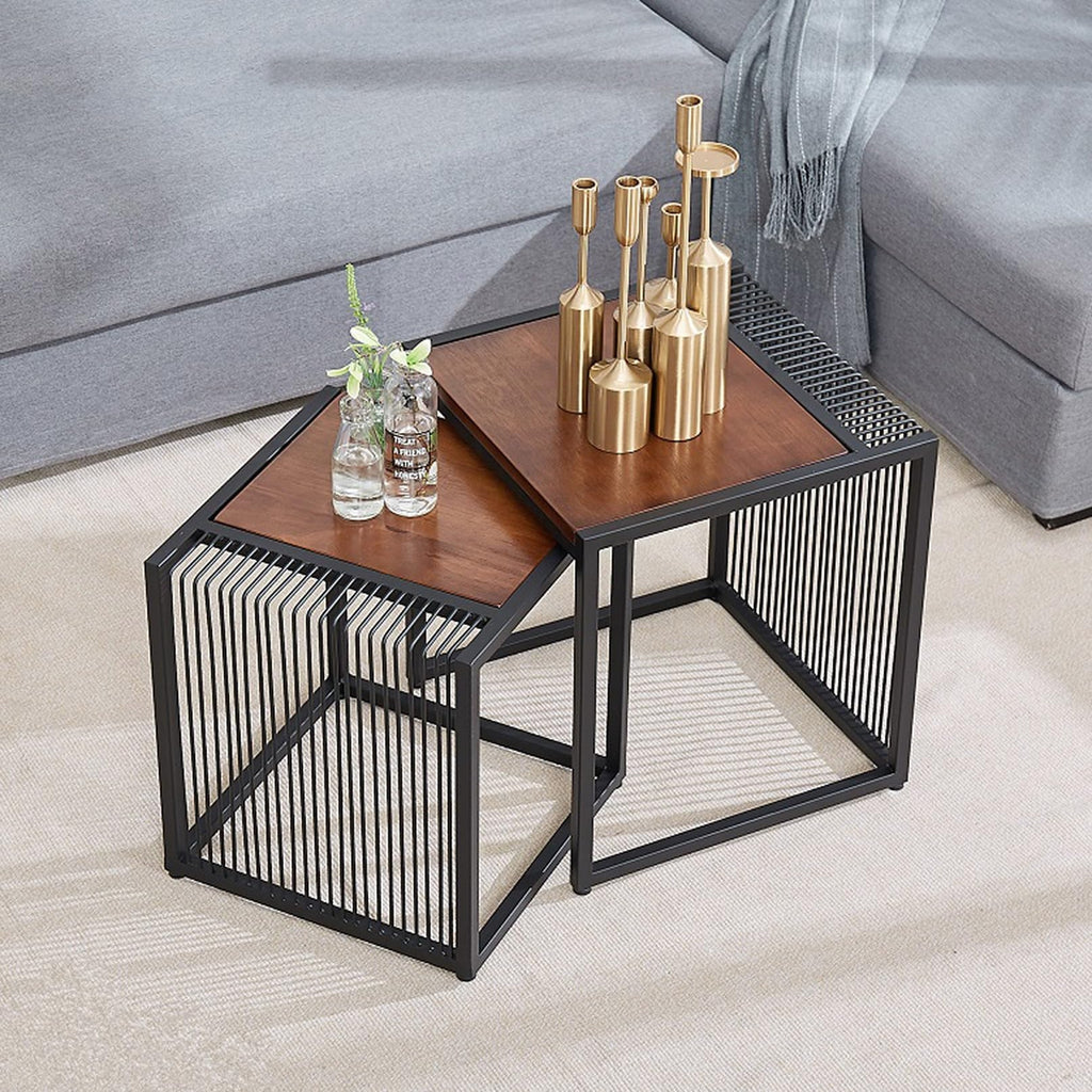 Set of 2 Square Nesting Coffee Table with Metal Frame E767699