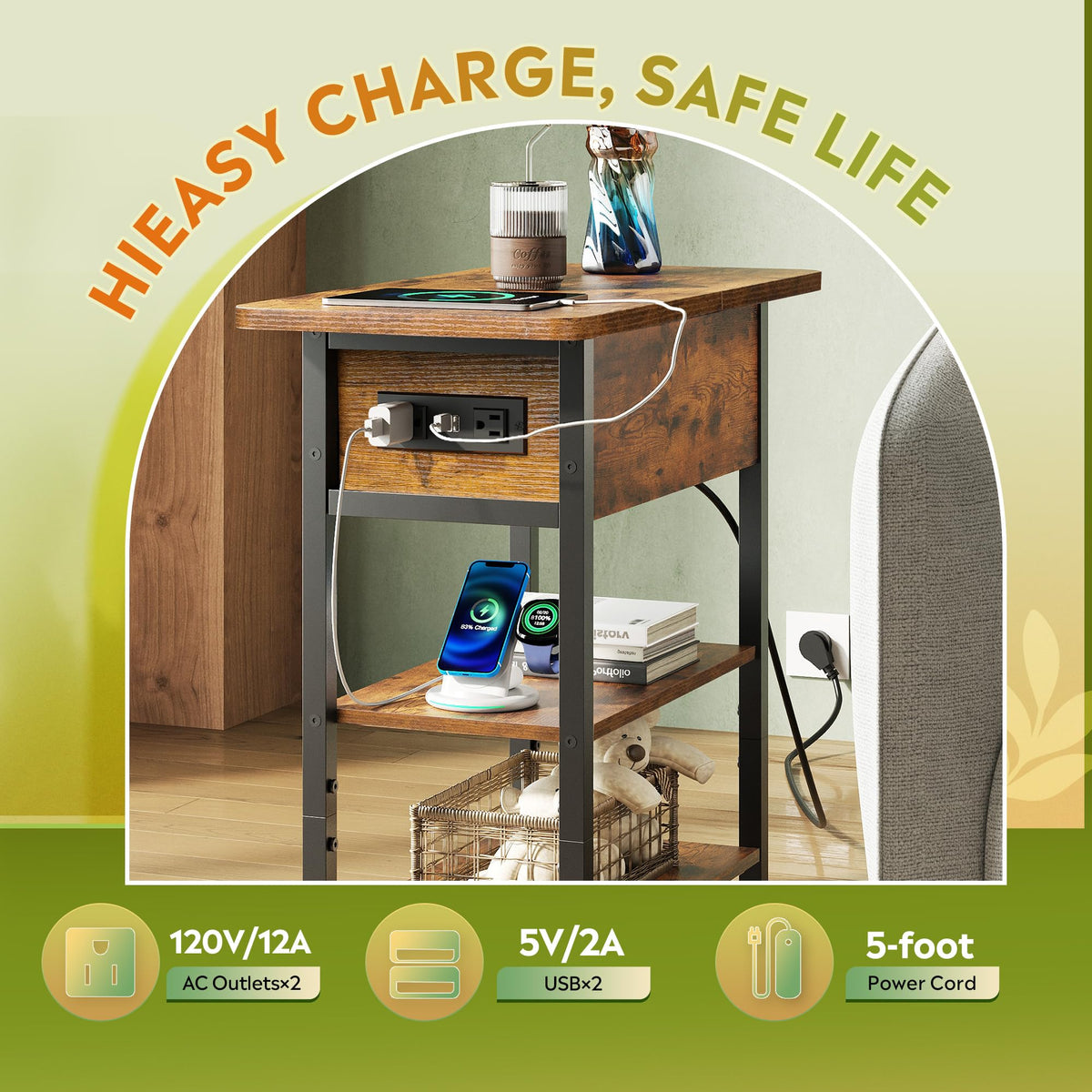 3-Tier End Table with Charging Station I660
