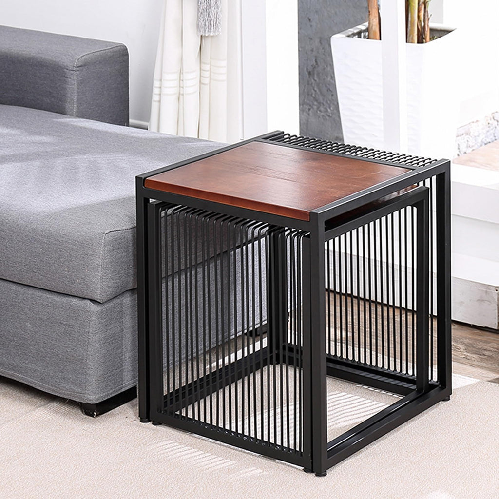 Set of 2 Square Nesting Coffee Table with Metal Frame E767699