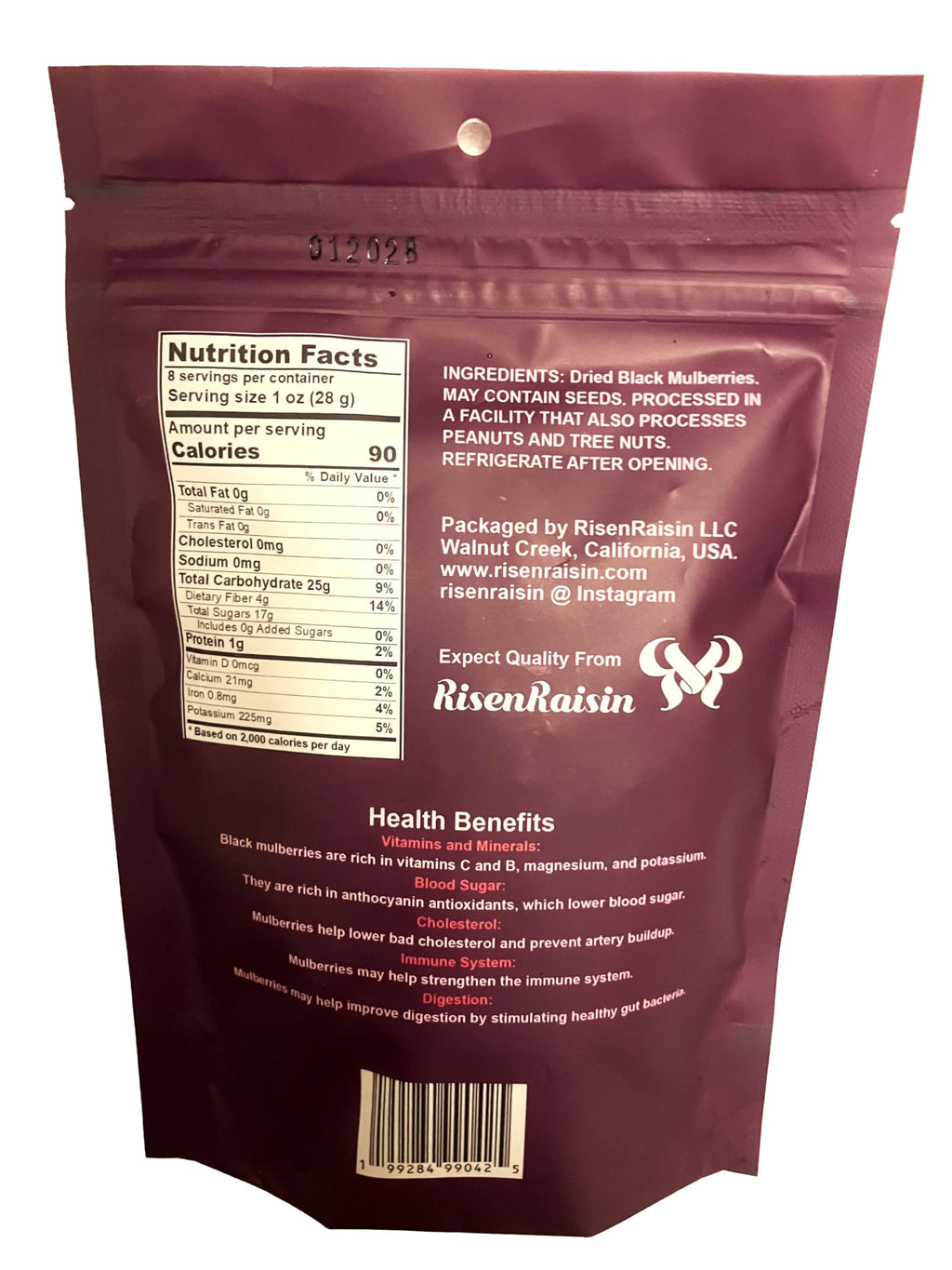 Dried Black Mulberries 8 oz No Sugar Added N5885